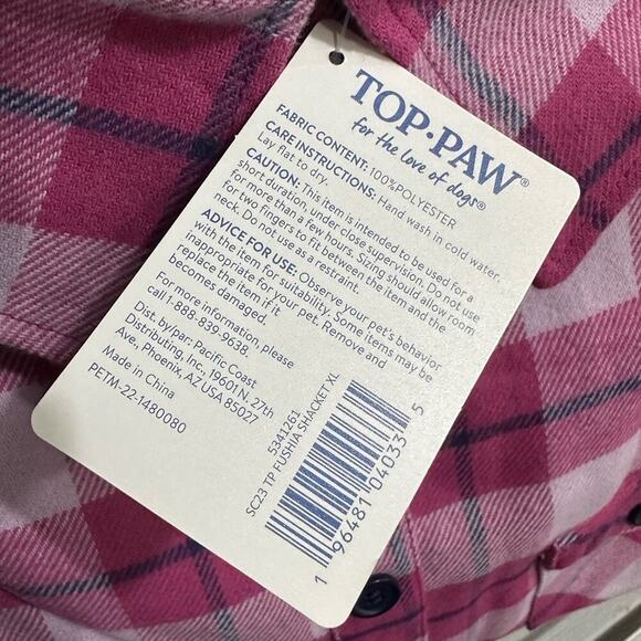Top Paw® Plaid Print Dog Shacket Shirt Fuchsia - XL - Picture 6 of 6